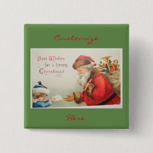 Weihnachtsmann und Junge Vintag Nostalgie Weihnach Button