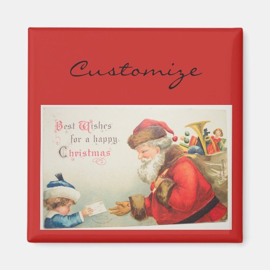 Weihnachtsmann und Junge Vintag Nostalgie Weihnach Magnet (Vorne)