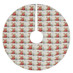 Weihnachtsmann und Junge Vintag Nostalgie Weihnach Polyester Weihnachtsbaumdecke