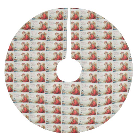 Weihnachtsmann und Junge Vintag Nostalgie Weihnach Polyester Weihnachtsbaumdecke (Vorderseite)