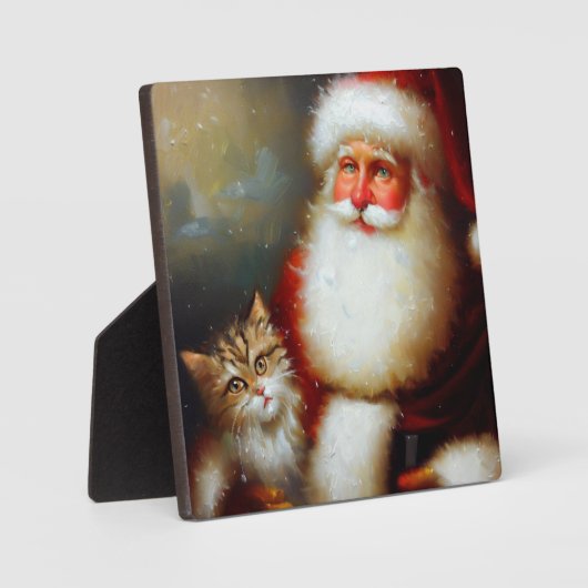 Weihnachtsmann und Katze 2 Fotoplatte (Vorderseite)