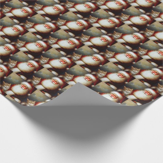 Weihnachtsmann und Katze 2 Geschenkpapier (Ecke)