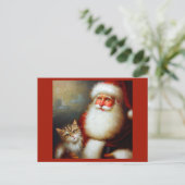 Weihnachtsmann und Katze 2 Postkarte (Stehend Vorderseite)