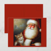 Weihnachtsmann und Katze 2 Postkarte (Vorne/Hinten)