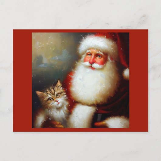 Weihnachtsmann und Katze 2 Postkarte (Vorderseite)