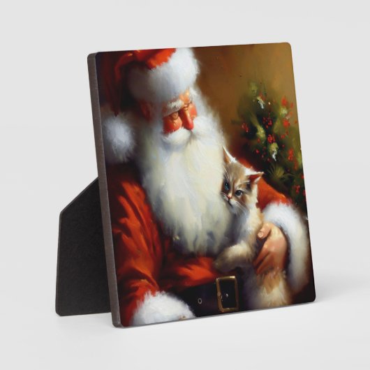 Weihnachtsmann und Katze 3 Fotoplatte (Vorderseite)