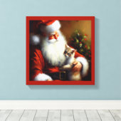 Weihnachtsmann und Katze 3 Leinwanddruck (Insitu (Holzboden))