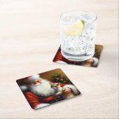 Weihnachtsmann und Katze 3 Rechteckiger Pappuntersetzer (Vor Ort)