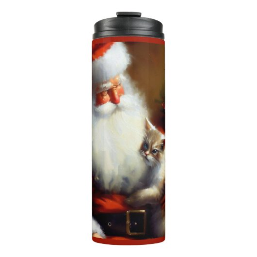 Weihnachtsmann und Katze 3 Thermosbecher (Vorderseite)