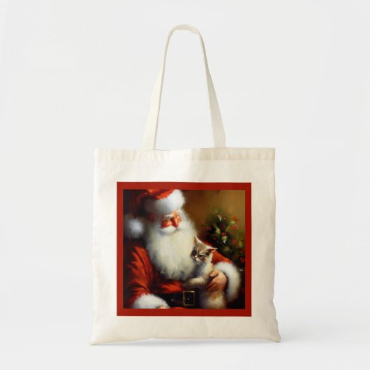 Weihnachtsmann und Katze 3 Tragetasche (Vorne)