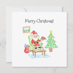 Weihnachtsmann und Kekse im Kunststil von Kindern  Karte