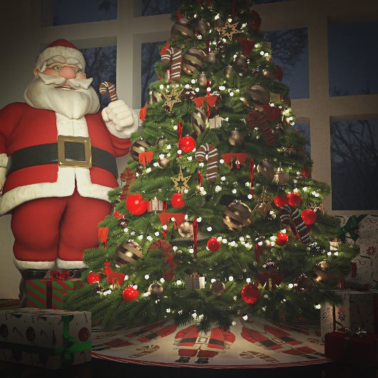 Weihnachtsmann und Kekse Weihnachten Polyester Weihnachtsbaumdecke