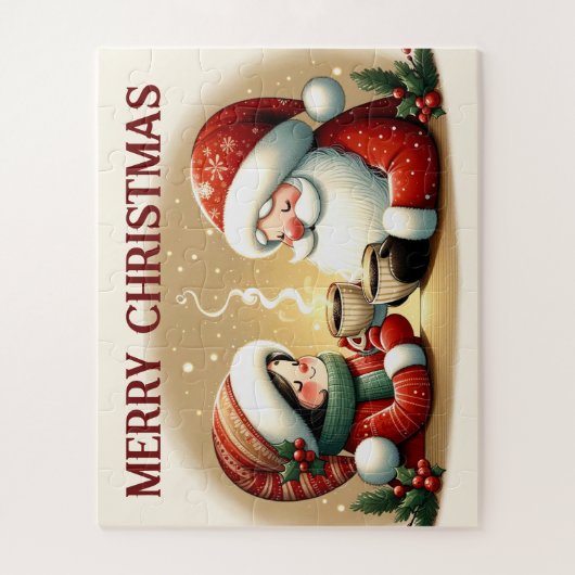 Weihnachtsmann und Kind genießen heiße Schokolade Puzzle (Vertikal)