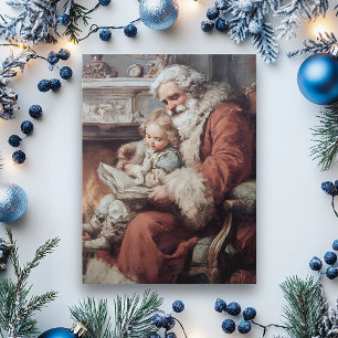 Weihnachtsmann und Kind im Vintage-Stil Postkarte