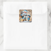 Weihnachtsmann und Kind Quadratischer Aufkleber (Tasche)