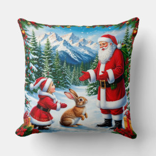 Weihnachtsmann und Kind treffen einen Hasen Kissen