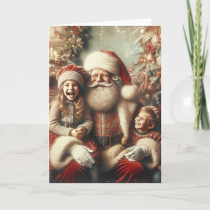 Weihnachtsmann und Kinder im Vintage-Stil Feiertagskarte