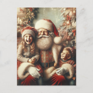 Weihnachtsmann und Kinder im Vintage-Stil Feiertagspostkarte