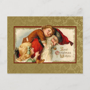 Weihnachtsmann und Kinder im Vintage-Stil Feiertagspostkarte