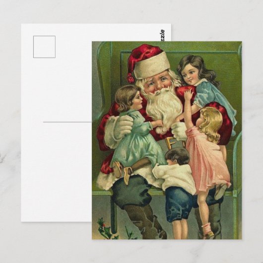 Weihnachtsmann und Kinder Postkarte (Vorne/Hinten)