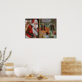 Weihnachtsmann und Kinder schauen nach Chimney Poster (Küche)