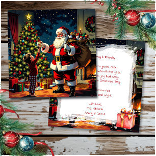 Weihnachtsmann und kleiner Junge Vintage Feiertagskarte