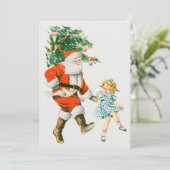 Weihnachtsmann und Kleines Mädchen Feiertagskarte (Stehend Vorderseite)