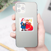 Weihnachtsmann und Mädchen mit einem Geschenkbeute Aufkleber (Telefon)