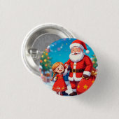 Weihnachtsmann und Mädchen mit einem Geschenkbeute Button (Vorne & Hinten)