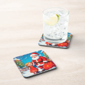 Weihnachtsmann und Mädchen mit einem Geschenkbeute Getränkeuntersetzer (Rechte Seite)