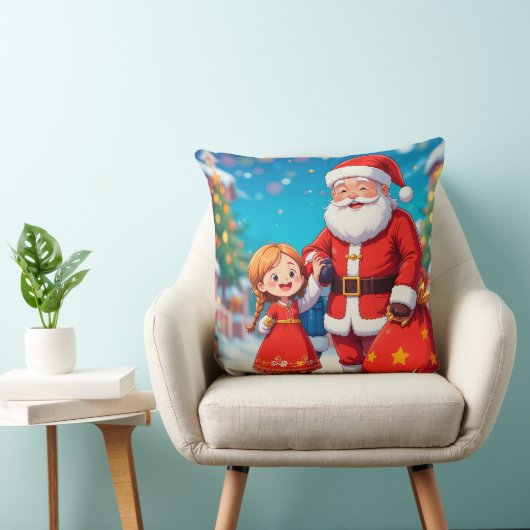 Weihnachtsmann und Mädchen mit einem Geschenkbeute Kissen (Stuhl )