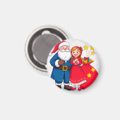 Weihnachtsmann und Mädchen mit einem Geschenkbeute Magnet (Vorderseite/Rückseite)