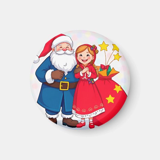 Weihnachtsmann und Mädchen mit einem Geschenkbeute Magnet (Vorne)