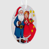 Weihnachtsmann und Mädchen mit einem Geschenkbeute Ornament (Vorderseite)