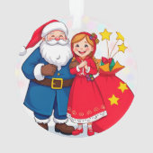 Weihnachtsmann und Mädchen mit einem Geschenkbeute Ornament (Rückseite)
