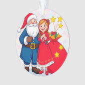 Weihnachtsmann und Mädchen mit einem Geschenkbeute Ornament (Vorderseite)