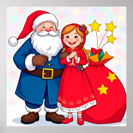 Weihnachtsmann und Mädchen mit einem Geschenkbeute Poster (Vorne)