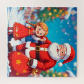 Weihnachtsmann und Mädchen mit einem Geschenkbeute Puzzle (Horizontal)