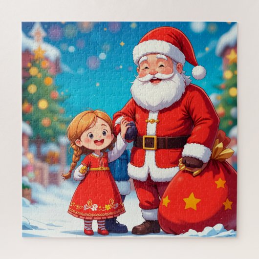 Weihnachtsmann und Mädchen mit einem Geschenkbeute Puzzle (Vertikal)