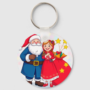Weihnachtsmann und Mädchen mit einem Geschenkbeute Schlüsselanhänger