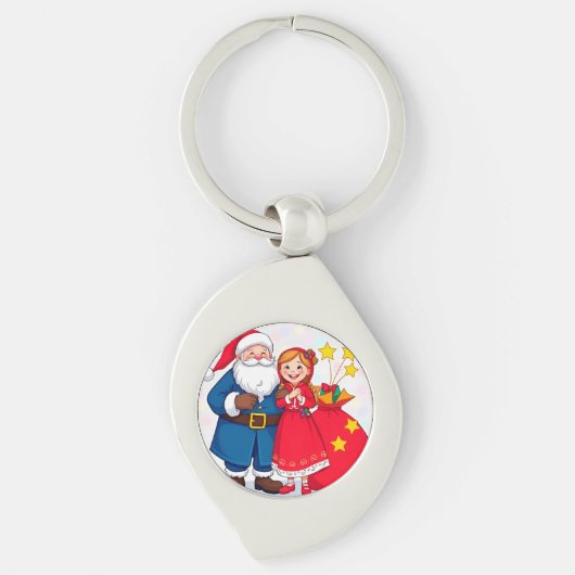 Weihnachtsmann und Mädchen mit einem Geschenkbeute Schlüsselanhänger (Vorderseite)
