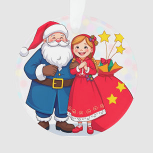 Weihnachtsmann und Mädchen mit einer Geschenktasch Ornament