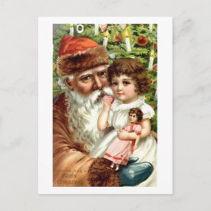 Weihnachtsmann und Mädchen mit Puppe Feiertagspostkarte