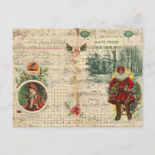 Weihnachtsmann und Noten im Vintage-Stil  Feiertagspostkarte