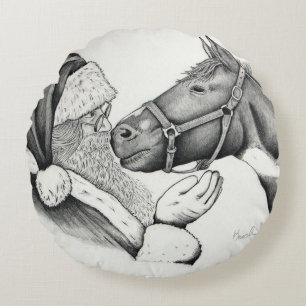 Weihnachtsmann und Paint Horse Rundes Kissen