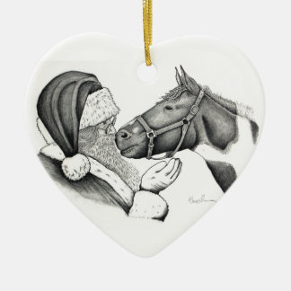 Weihnachtsmann und Paint Pinto Pferd Keramik Ornament