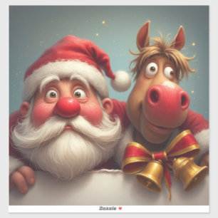 Weihnachtsmann und Pferd teilen festliche Freude Aufkleber