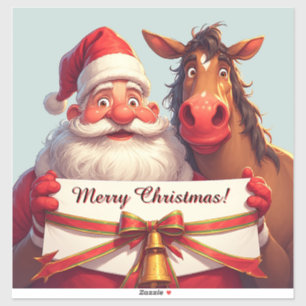 Weihnachtsmann und Pferd teilen festliche Freude Aufkleber