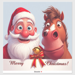 Weihnachtsmann und Pferd teilen festliche Freude Aufkleber