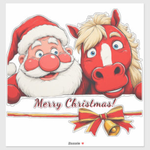 Weihnachtsmann und Pferd teilen festliche Freude Aufkleber
